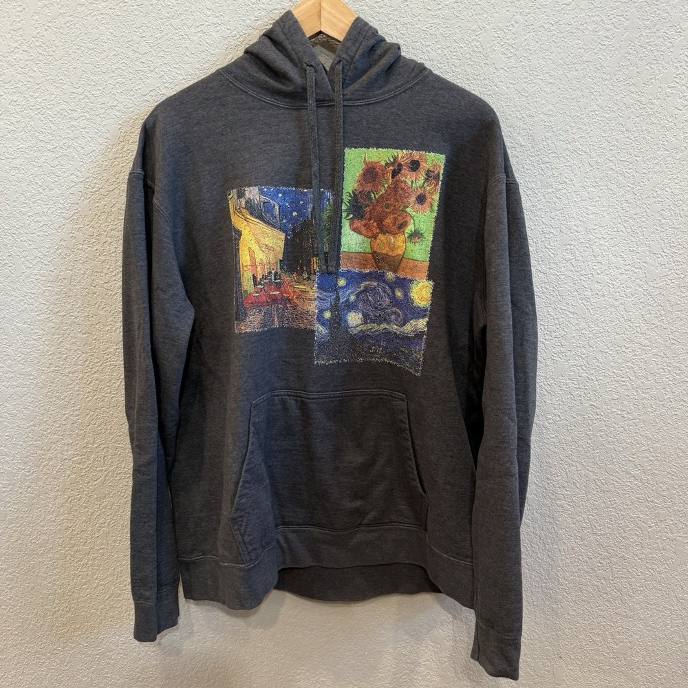 Men's Van Gogh Hoodie Sweatshirt XL Gray Art To Wear